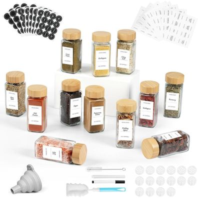 Friberg Gewürzgläser 12er Set 120ml mit Holzdeckel & Streueinsatz