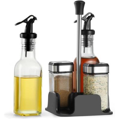 Drehbare Gewürzgläser Set 120ml x2 eckig + Gewürzregal + Essig-Öl-Flaschen 200ml