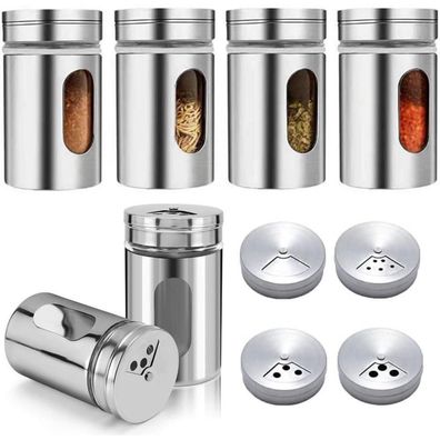 6er Set Gewürzbehälter Glas Edelstahl Deckel Drehbarer Streueinsatz