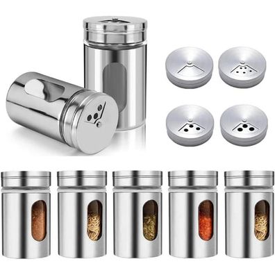 Gewürzstreuer Set Edelstahl Glas 3 Streugrößen 8cm hoch Schwamm-Reinigungsbürste