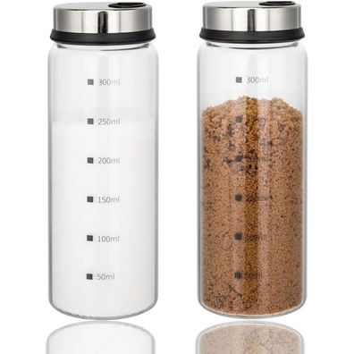 2er Set Aiareozy 300ml Gewürzgläser Borosilikatglas Drehdeckel