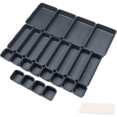 Schubladen Organizer Set 24 Fächer Schwarz Trennsystem Silikon Anti-Rutsch