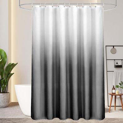 Duschvorhang 220x200cm Textil Grau Wasserdicht Waschbar mit 14 Ringen