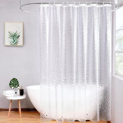 Duschvorhang 240x200cm Transparent Wasserdicht Magnete 16 Ringe Hexagon Muster