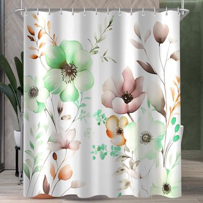 Duschvorhang Blumen Zeichnen 240x200cm Wasserabweisend Polyester, 16 Ösen