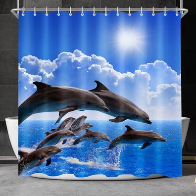 Duschvorhang Delphin 100x180cm Antischimmel Textil 7 Ösen Badezimmer