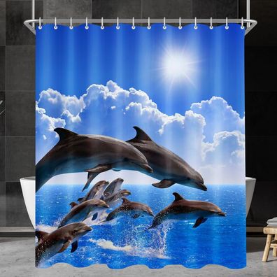 Duschvorhang Delphin 240x200cm Antischimmel Wasserabweisend Polyester