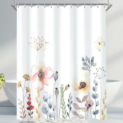 Lerores Duschvorhang 180x180cm Blumen Pflanze Antischimmel Textil
