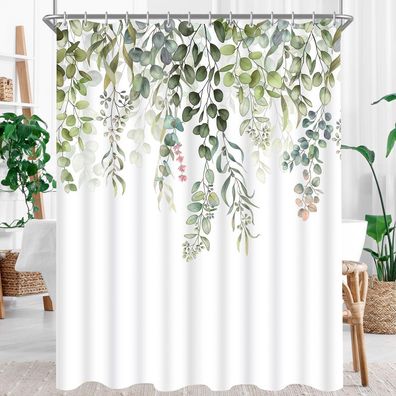 Duschvorhang 200x160cm Grün Blätter Antischimmel Wasserabweisend Ösen + 12 Ringe