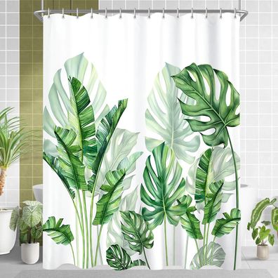 Duschvorhang 240x200 cm Grün Blätter Antischimmel Wasserabweisend mit Ösen