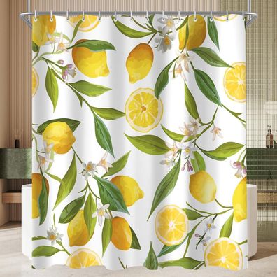 Duschvorhang Zitrone Blatt 200x200cm Antischimmel Wasserabweisend w/ 12 Ösen