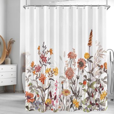 Duschvorhang Mischblumen 180x160cm Wasserabweisend 12 Ösen Badezimmer H160cm