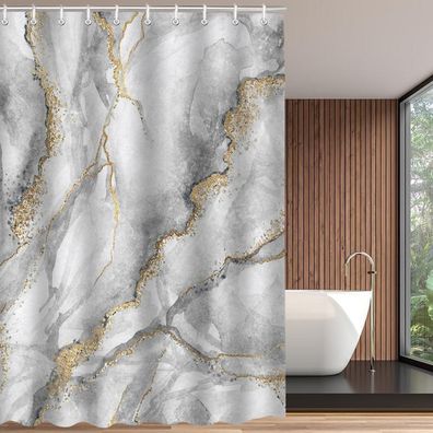 Duschvorhang 180x180cm Marmor Antischimmel Polyester 12 Ösen Badevorhang