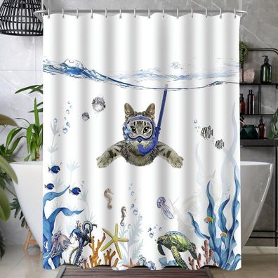 Duschvorhang Antischimmel 240x200cm Textil Katzenschwimme Wasserabweisend