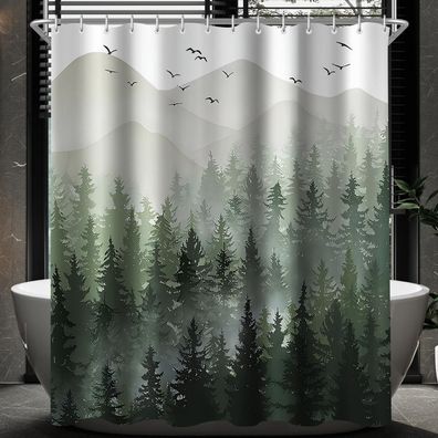 Duschvorhang Wald Textil Antischimmel 240x180cm, beschwerter
