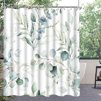 Duschvorhang Blattmuster 180x200cm Antischimmel Wasserabweisend 12 Ösen