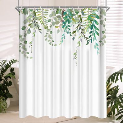 Duschvorhang 180x180 Antischimmel Wasserdicht Textil Laubmuster 12 Haken Lauores