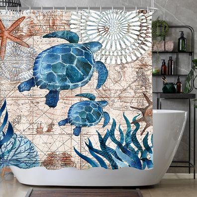 Duschvorhang Meeresschildkröte 240x200cm Antischimmel, Wasserabweisend, Waschbar