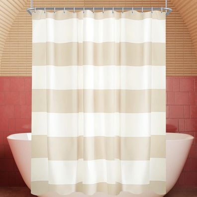 Duschvorhang Beige Streifen 120x180cm Wasserabweisend Polyester mit Ösen