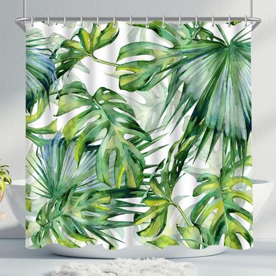 Duschvorhang 150x200cm Grün Blätter Wasserdicht Polyester Badezimmer