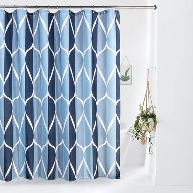 Geometrischer Duschvorhang Stoff Wasserdicht Anti-Schimmel Blau 182x182cm