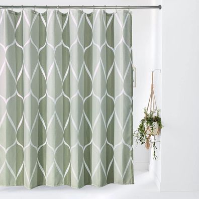 Geometrischer Duschvorhang Stoff Textil Anti Schimmel Vorhang Set 182x182cm Grün