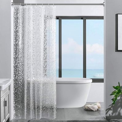 Duschvorhang 3D Steinmuster Eva Transparent Wasserdicht 120x200cm 8 Ringe