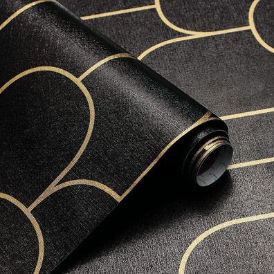 Selbstklebende Tapete Schwarz Gold Geometrische Muster 44×300cm Wohnzimmer