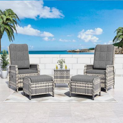 Polyrattan Lounge Set für 2 Personen mit verstellbarer Rückenlehne und Tisch