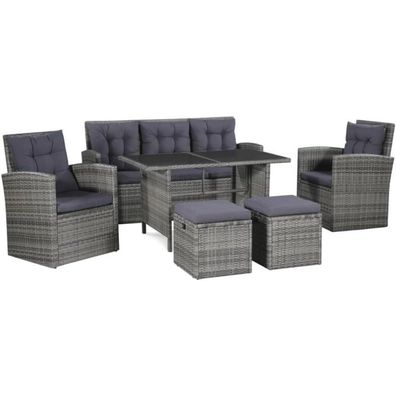 vidaXL Gartensofa Poly Rattan Sitzgruppe 6-tlg. Outdoor Gartengarnitur