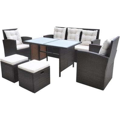 vidaXL 6-TLG. Rattan Gartenmöbel Set Braun Sitzgruppe Terrassenmöbel