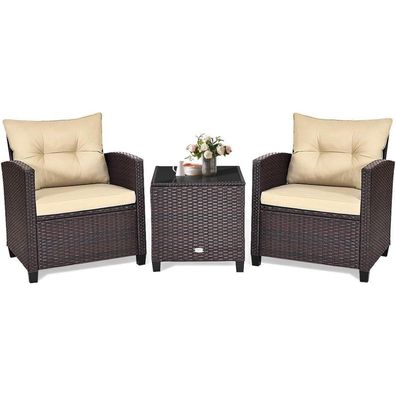 3tlg. Polyrattan Gartenmöbel Set Schwarz, Terrassenmöbel mit Tisch & 2 Stühlen