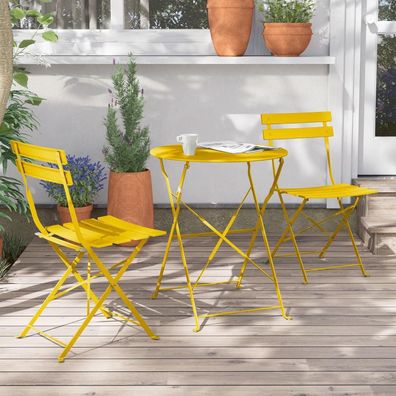 Gartenmöbel Set 3 Stück Klappbar Stahl Gelb Hof Balkon Garten