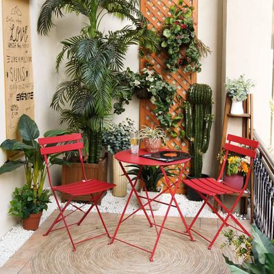 Grand patio Bistro Set 3 Stück Gartenmöbel Klappbar Stahl Rot