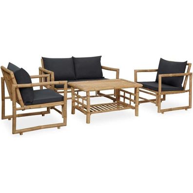 vidaXL Gartenmöbel 4-tlg. Bambus Auflagen Bank Stuhl Tisch Sitzgarnitur