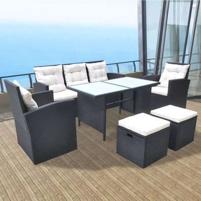 Willood Garten Lounge Set 6tlg. bis 7 Personen Rattan Schwarz