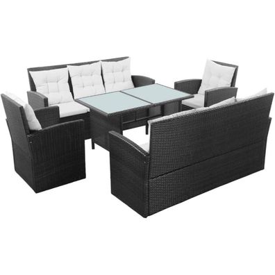 Garten Lounge Set Poly Rattan Schwarz Sitzgruppe Outdoor Möbel 8 Personen
