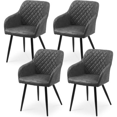 CLIPOP 4er Set Esszimmerstühle Graphitgrau in Lederoptik