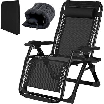 Sonnenliege 72cm klappbar, verstellbar Gepolstert Schwarz - Gartenliege 240kg