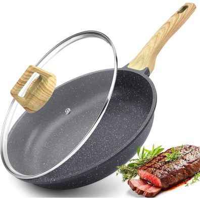 GiPP Antihaft Pfanne mit Deckel 28cm Granit Beschichtung Induktion Grey