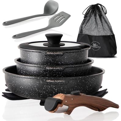Kitchen Academy Topfset 10tlg. abnehmbarer Griff Induktion Töpfe Set Antihaft