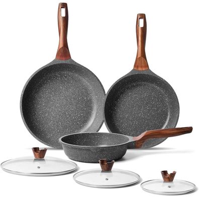 Riovarm Induktion Bratpfanne Set 20 24 28 cm Antihaft Granit beschichtung Deckel