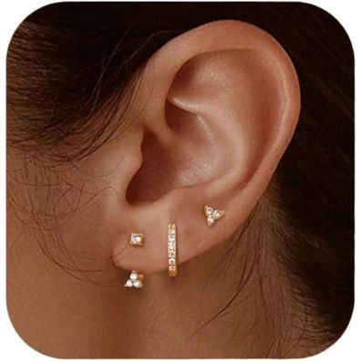 Ohrringe Set Silber 925 Vergoldet Zirkonia Creolen Ohrstecker Kleine Piercings