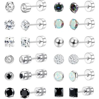 12 Paar Medizinische Ohrstecker Set Chirurgenstahl Silber Hypoallergen
