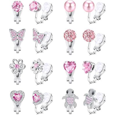 8 Paar Niedliche Clip on Ohrclips Kinder Mädchen Ohrringe Herz Stern Blumen