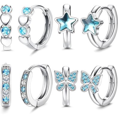 JeweBella Kleine Silber Creolen Ohrringe Mädchen Set Zirkonia Herz Schmetterling