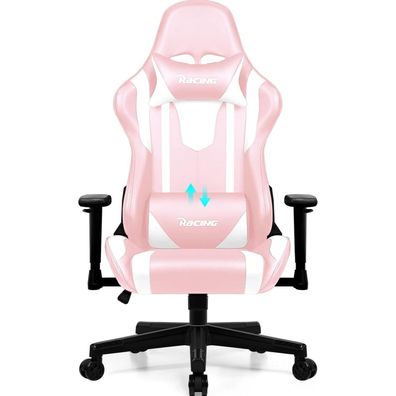 Ergonomischer Gaming Stuhl mit verstellbaren Kissen und Armlehnen, Rosa