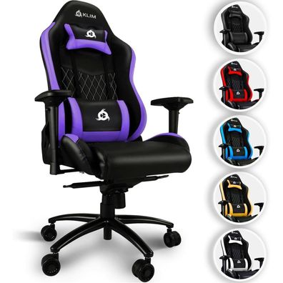 KLIM Esports Gaming Stuhl Lila mit Lenden- und Nackenstütze