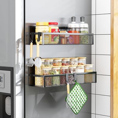 Aufworld 2er Pack Magnetisches Kühlschrank Gewürzregal mit beweglichen Haken