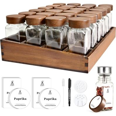 Gewürzregal Bambus Holz 24 Fächer 120ml-Gläser Organizer Etiketten Ständer